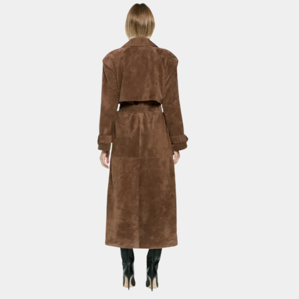 Women's Long Suede Coat – Belted Elegant Style
