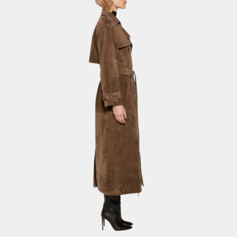 Women's Long Suede Coat – Belted Elegant Style