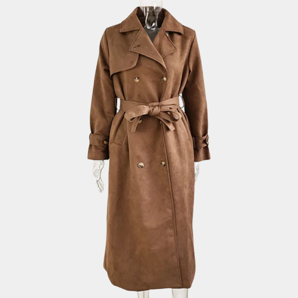 Women's Long Suede Coat – Belted Elegant Style