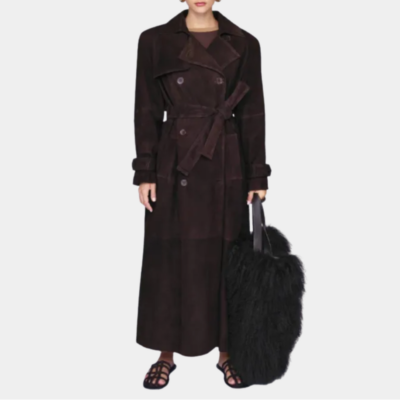 Women's Long Suede Coat – Belted Elegant Style