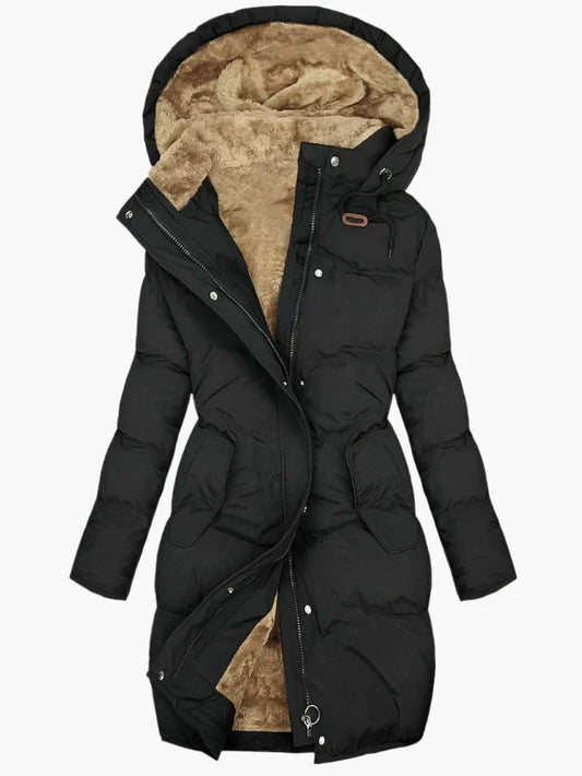 Women's Long Quilted Puffer Jacket with Full Fur Hood