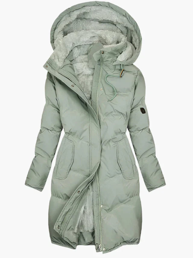Women's Long Quilted Puffer Jacket with Full Fur Hood