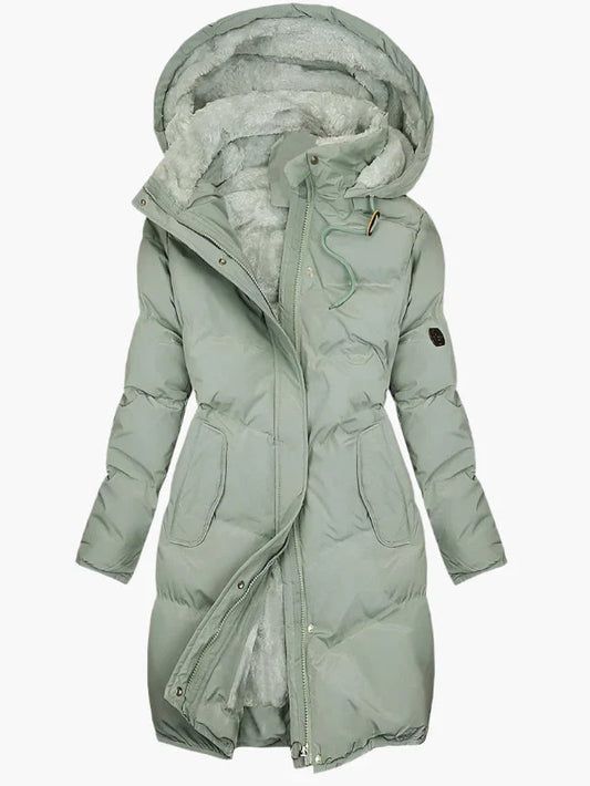 Women's Long Quilted Puffer Jacket with Full Fur Hood