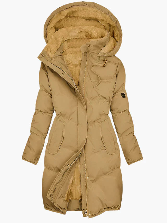 Women's Long Quilted Puffer Jacket with Full Fur Hood